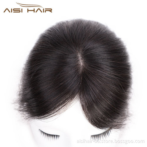 Aisi Hair Brazilian Human Hair 5x8 Toupee Breathable Silk Base Human Hair Toupee  Natural Black Cheap Women Toupee